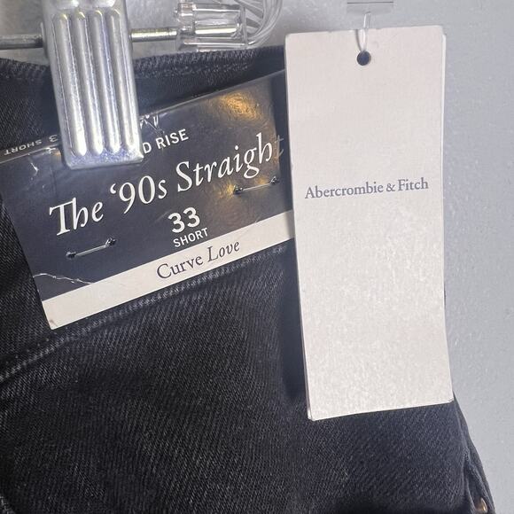 NWT A & F 90s Straight Leg Mid Rise Curve Love Jeans Denim Black Sz 33 Short - Picture 7 of 12